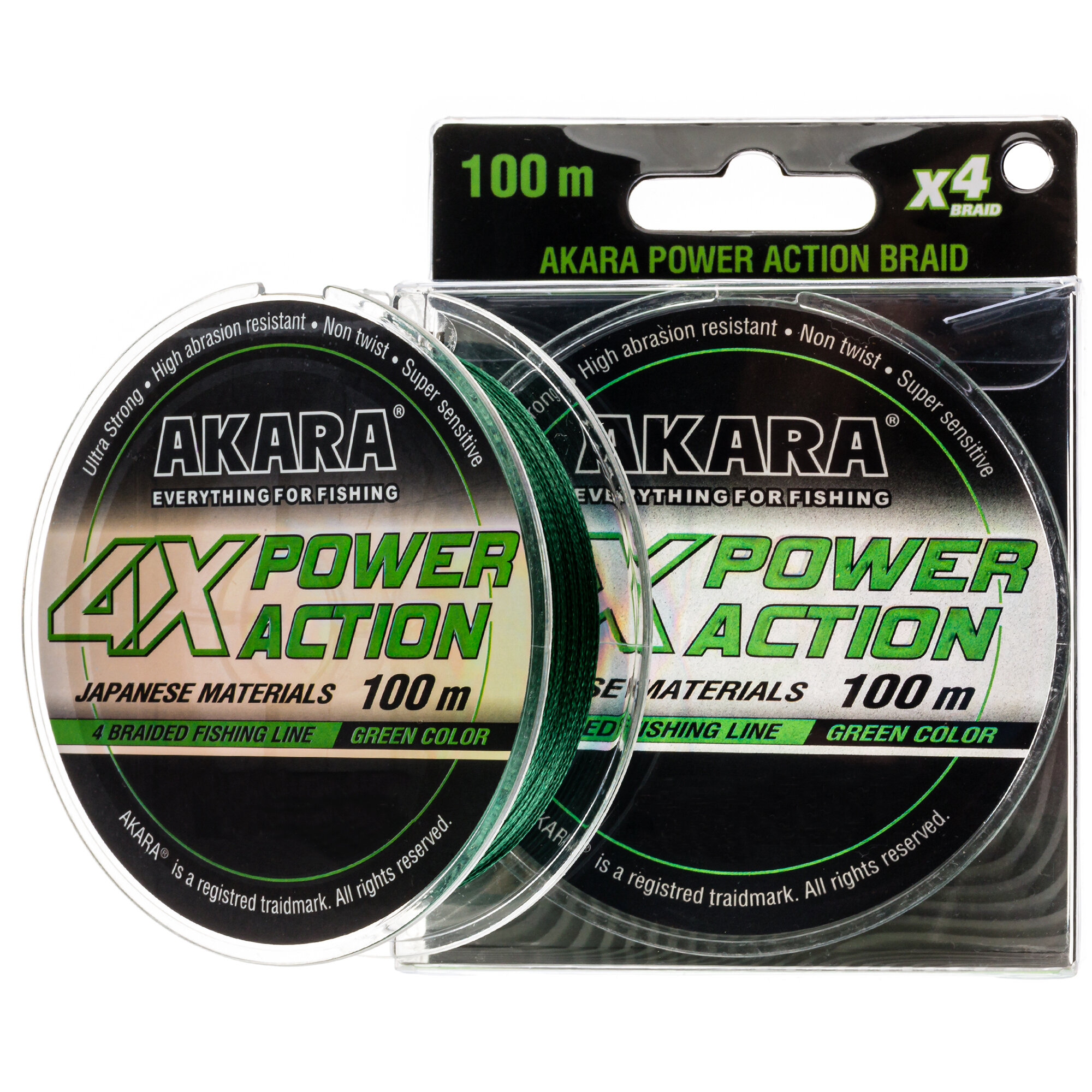 Шнур Akara Power Action X-4 Green 100 м 0,18