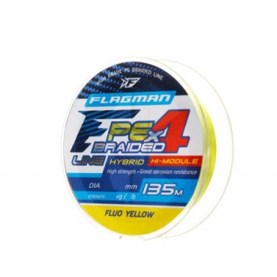 FLAGMAN Шнур PE Hybrid F4 150м Fluo Yellow 0,14мм 7,7кг 17lb